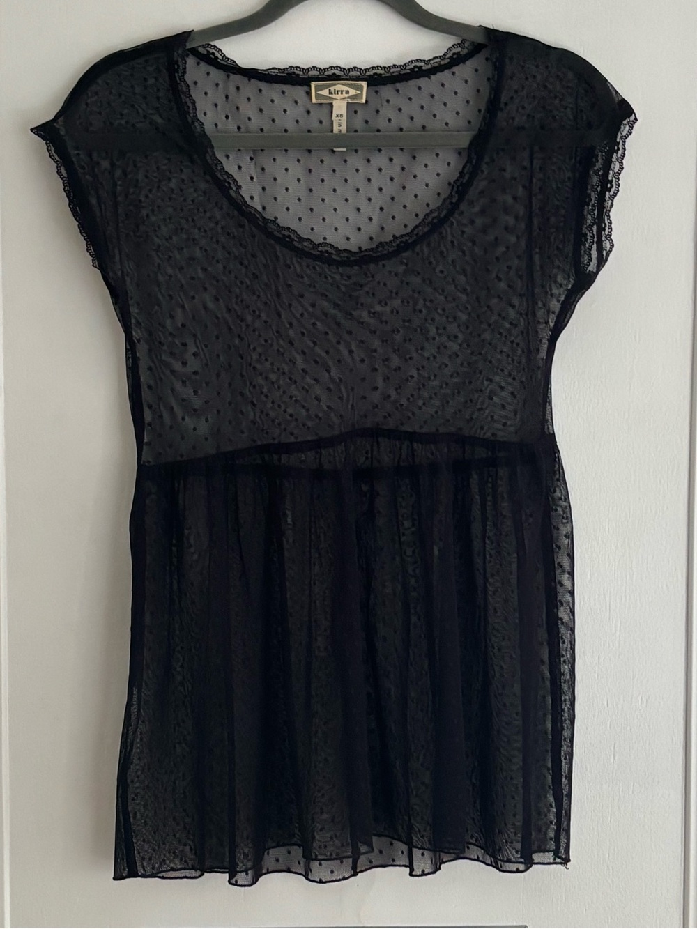 Kirra Black Polka Dot Sheer Lace Trim Top